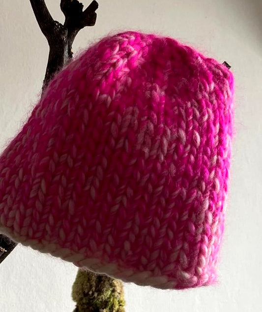 Winter Head Cover - hand-knitted pink wool head cover